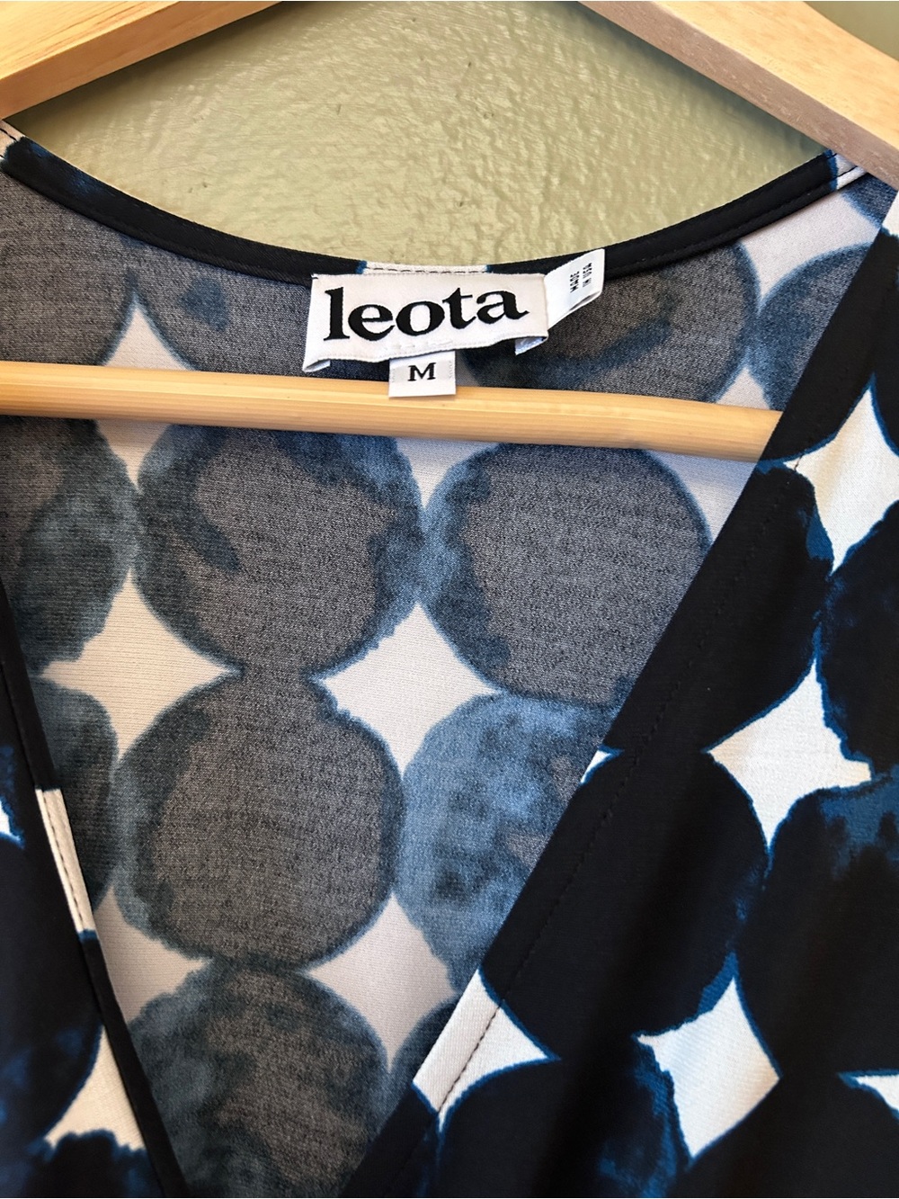 Leota Sleeveless Professional Black, White, Blue  Polka Dot Faux Wrap Dress - Picture 3 of 7